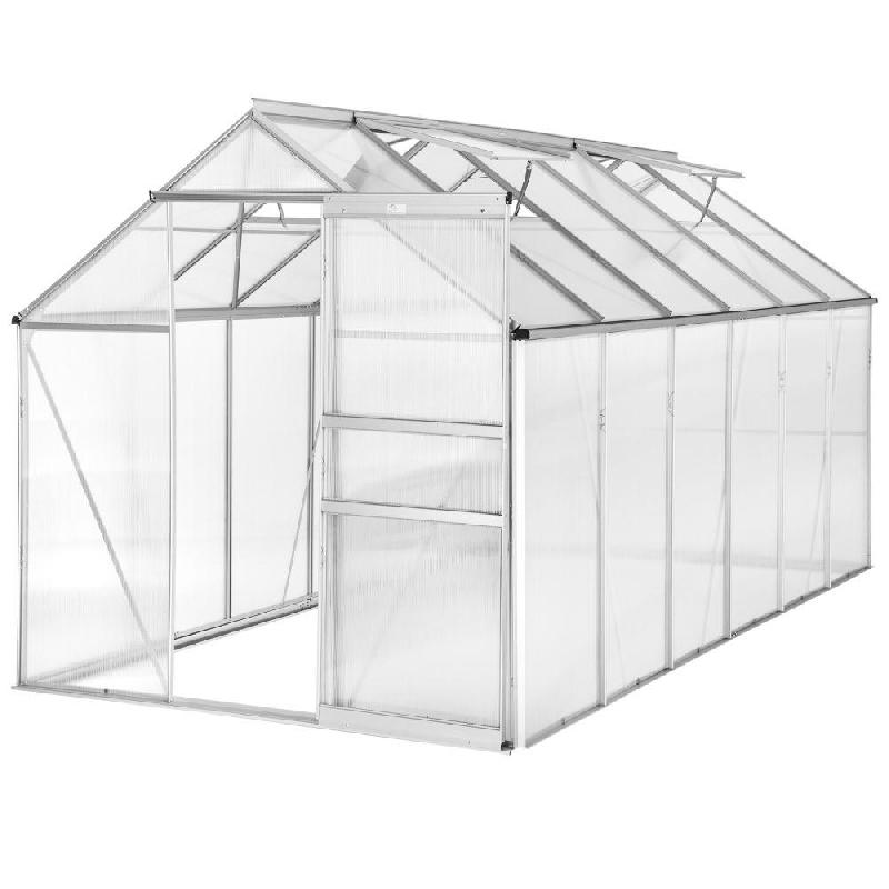 Serre de jardin en aluminium anodisé - 375 x 185 x 195 cm - Polycarbonate transparent - Réf. 1608009_0