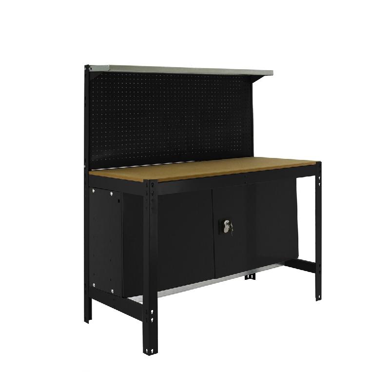 SimonRack Établi d’atelier, 910x610 mm, panneau perforé et armoire, Charge 400 kg, Noir - BT-3 - noir métal 8425437138294_0