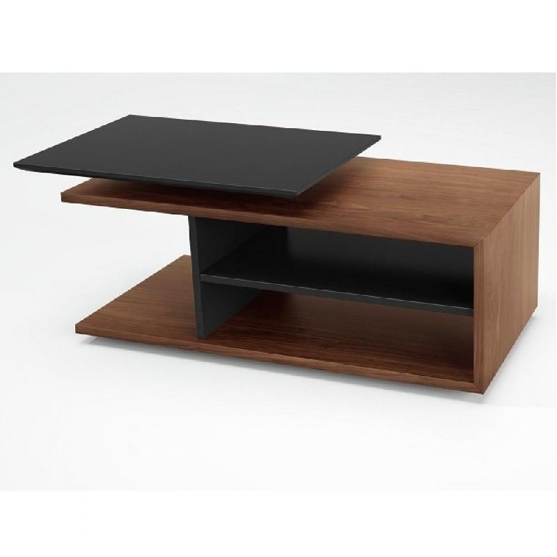 Table basse relevable ESSEN 110x65 cm en noyer - intérieur laqué noir mat avec plateau dinette réglable_0