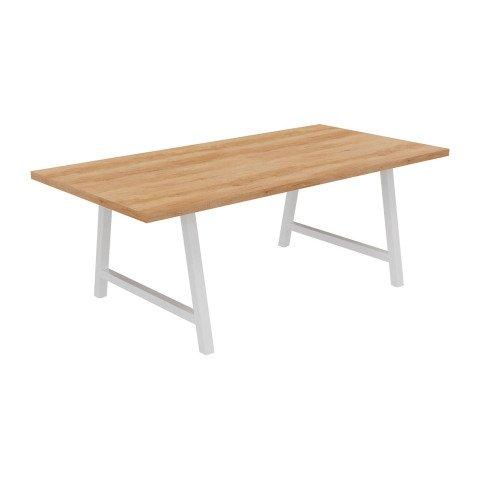 TABLE DE RÉUNION SYNERGY L 200 X P 100 X H 74 CM PIED MÉTAL BLANC PLATEAU CHÊNE NATUREL