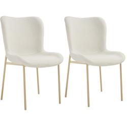 Tectake Lot de 2 chaises de salle à manger rembourrées tissu bouclette blanc - 405643 - blanc polyester 405643_0