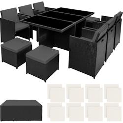 Tectake Salon de jardin YORK 10 places avec 2 sets de housses + housse de protection, variante 2 - noir -403819 - noir aluminium 403819_0