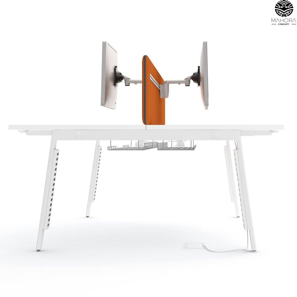 Yan M - Bureau open space avec plateaux coulissants - Mahora - Plateau mélaminé, piétement métal - Dimensions modulables_0