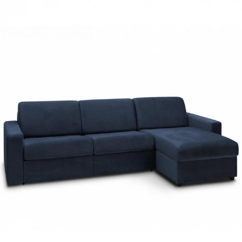 Canapé d'angle convertible Maestro - édition velours bleu marine - couchage 140 cm avec matelas 18 cm_0