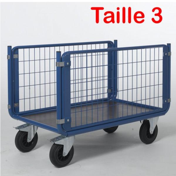 Chariot manuel grillagé 2 ridelles - Dimensions utiles 1150 x 720 mm - Capacité 500 kg - Marque Rolléco_0