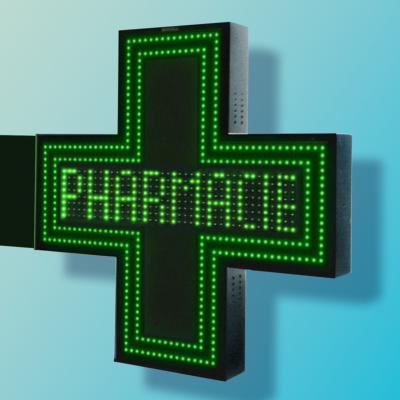 Croix de pharmacie Smart 90 - Double face - Monochrome - LED verte - 900x900 mm_0