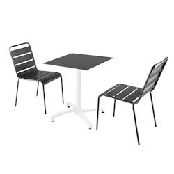 Oviala Business Ensemble table de terrasse stratifié noir et 2 chaises gris anthracite - Oviala - gris métal 110684_0