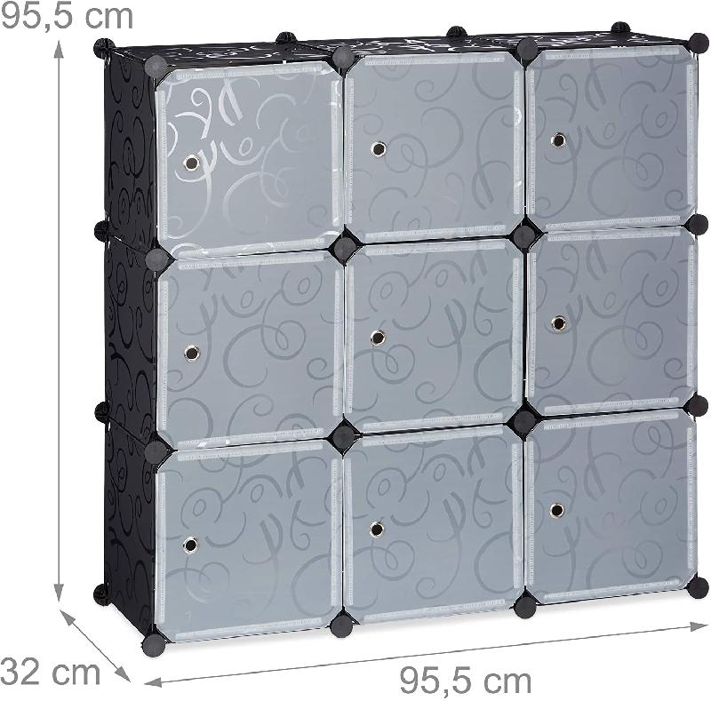 Étagère de rangement 9 casiers modulable - Plastique et métal - DIY avec portes - Noir 13_0001190_2_0