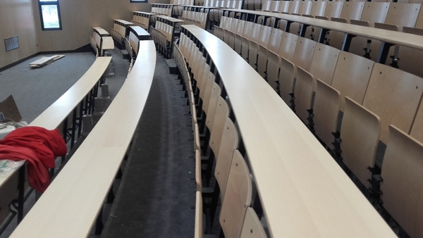 Fauteuil  d'amphithéâtre à piétement latéral avec assise et dossier ergonomique, tablette en contre-plaquéhêtre - NEWTON_1