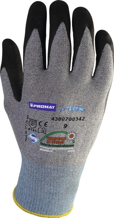 Gant Flex N taille 9 gris/noir Tissu porteur 3 fils avec nitrile microp EN 388 catégorie EPI II PROMAT_0