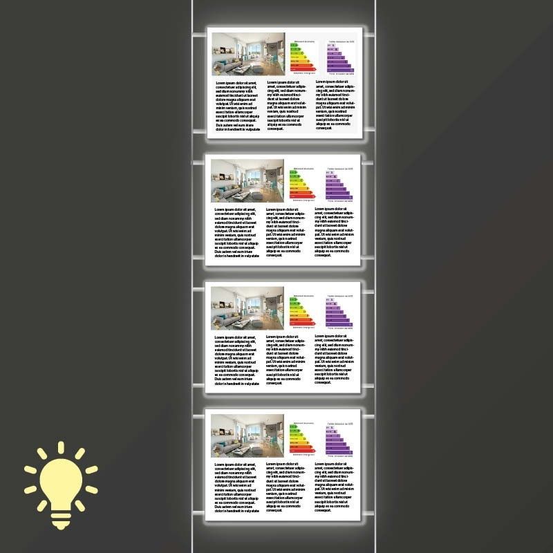Kit 1 colonne - 4 portes-affiches LED A4 horizontal - Mister Enseignes - Plexi transparent 2 mm_0