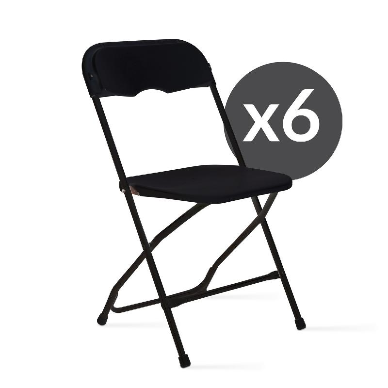 Lot de 6 chaises pliantes noires de réception - structure acier époxy et assise plastique résistante - usage intérieur/extérieur_0