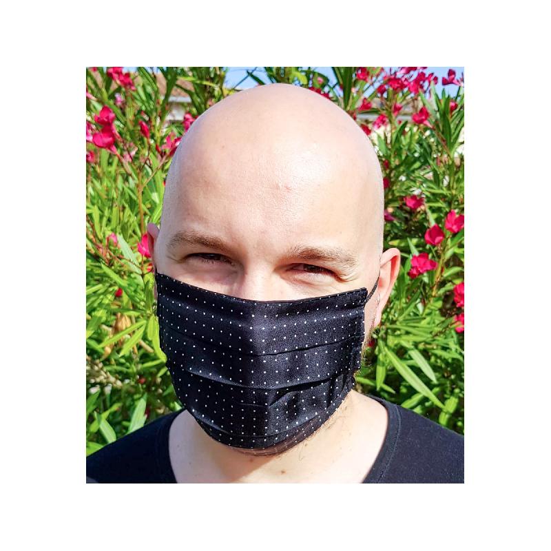 Masque lavable en soie imprimée mini pois - doublé coton - noir et blanc - référence 30203.01.1_0