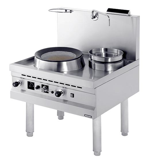 Plan de cuisson wok à gaz professionnel à haut rendement avec 1 brûleur et 1 brûleur soupe - NGKB1190_0