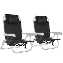 TecTake GmbH tectake Chaise de plage CORAL pliable avec fonction sac à dos - noir, Lot de 2 - 406262 - noir aluminium 406262_0