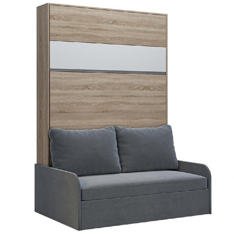 ARMOIRE LIT ESCAMOTABLE BERMUDES SOFA CHÊNE BANDEAU BLANC CANAPÉ GRIS 140*200 CM_0