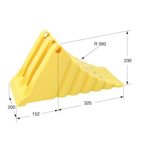 Cale de roue en plastique jaune - Pour camions avec roues de 624 mm - Dimensions 475 x 200 x 230 mm_0