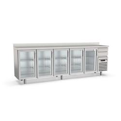 CORECO Arriere Bar 600 - 5 Portes Vitrees- -2/+8 - 3070X600X1040 - Int Et Ext Inox Aisi 304 - 2 Tiroirs Neutres Sur Groupe - Avec Dosseret FMRV-300 -_0