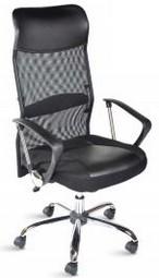 Fauteuil de bureau en maille et simili-cuir noir Baltimore - basculement centré, soutien lombaire réglable, pied chromé_0