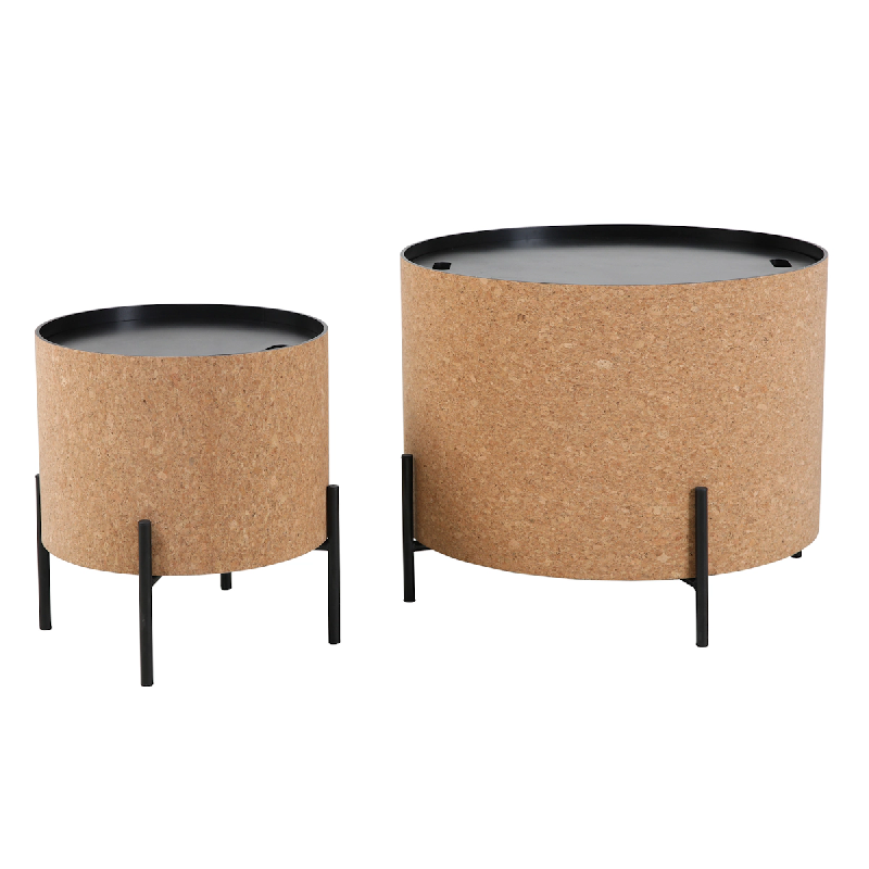 Möbilia Lot de 2 tables basses | avec rangement | Structure en MDF avec liège naturel | Structure en métal noir | L 63 x P 63 x H 48,5 cm - multico_0