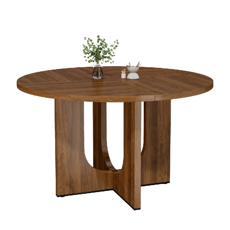Merax Table à manger ronde 120 cm, pour 4-6 personnes, aspect noyer, MDF, design scandinave minimaliste - Bois manufacturé N634P462126A_0