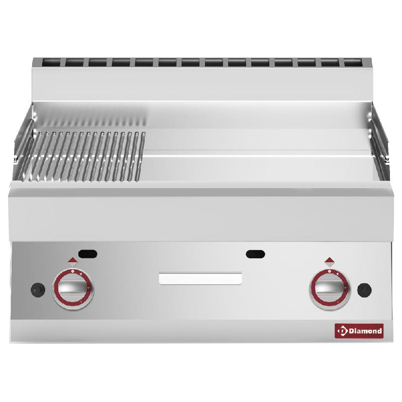 Plaque de cuisson gaz 2/3 lisse - 1/3 rainurée -top- chrome dur 