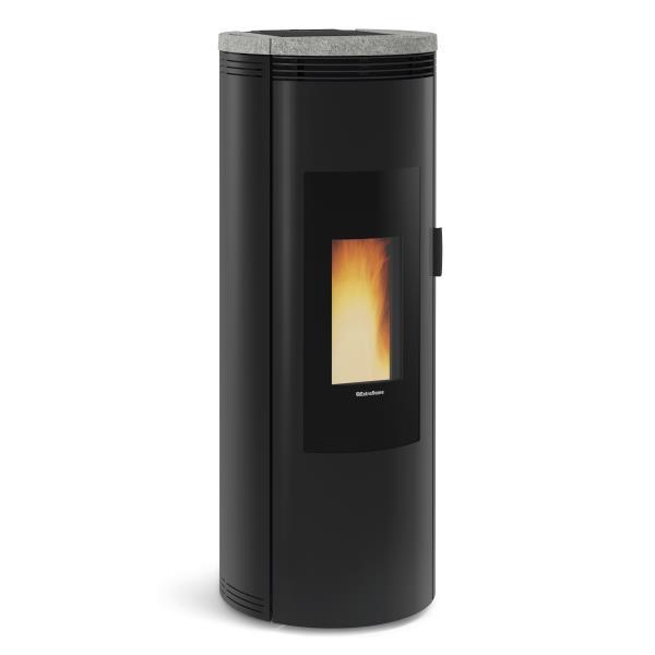 Poêle à granulés Amika - acier noir et pierre naturelle - 8 kW - électronique - étanche RT2012_0