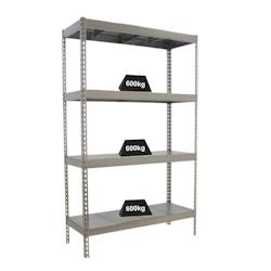 PROREGAL Étagère pour charges lourdes METAL BEAST FOUR | HxLxP 200x180x75cm | Charge du compartiment 600kg | Galvanisé - gris métal PR_RS17-19_0