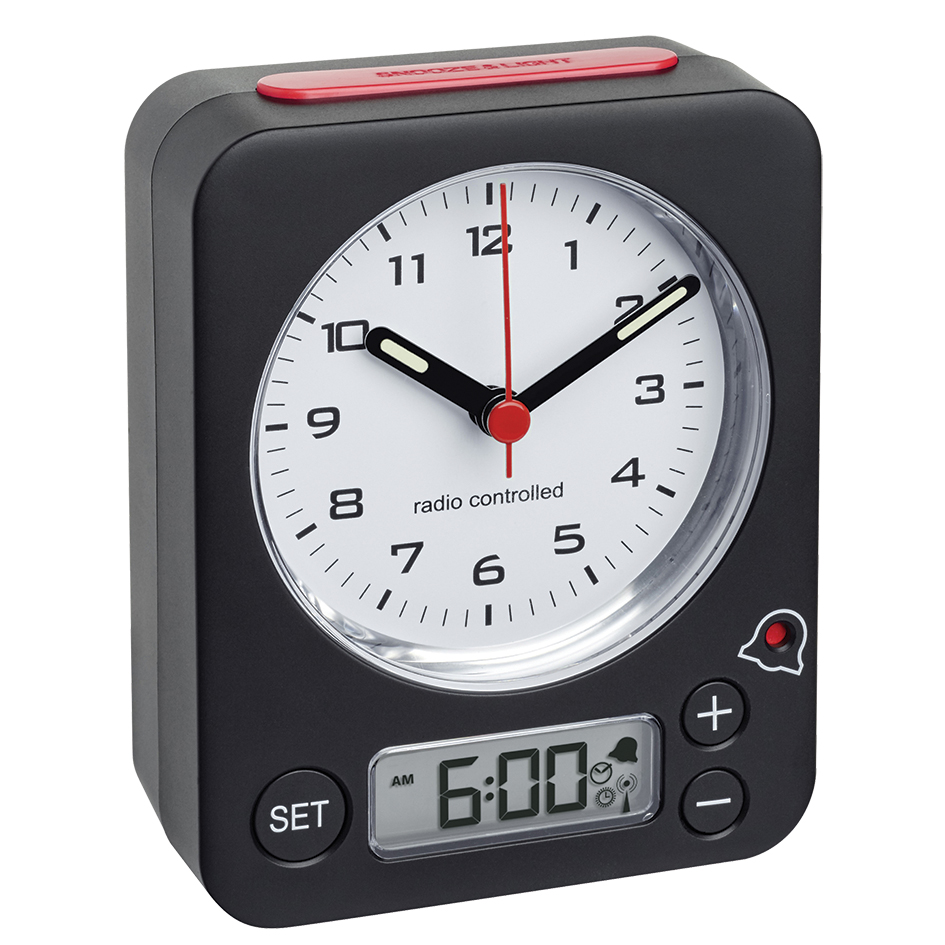 Réveil à aiguilles - Radio-piloté - Indication alarme LCD - Coloris noir/rouge 6015/2T_0