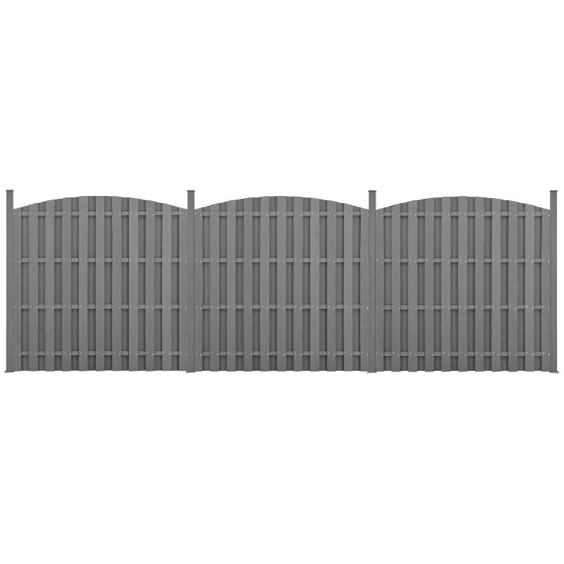 3 PIÈCES DE CLÔTURE BARRIÈRE BRISE VUE BRISE VENT BOIS COMPOSITE WPC DEMI-CERCLE ARRONDI 185 X 562 CM GRIS 03_0006595_0
