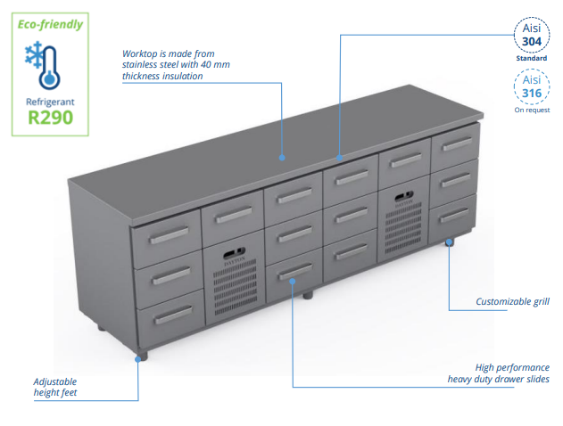Comptoir réfrigéré en acier inoxydable -2400 × 660 × 900 mm - CST-24-303303_0