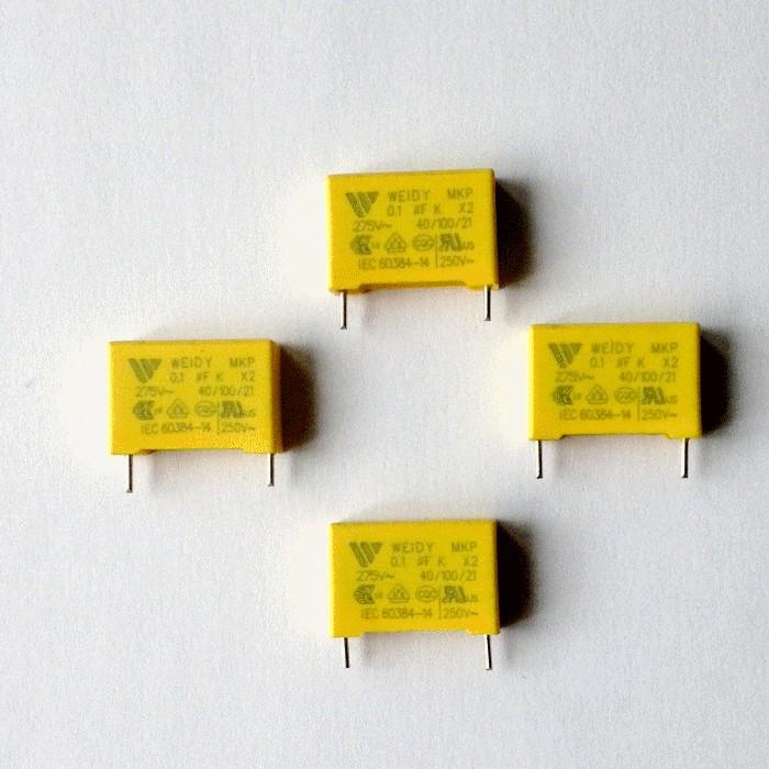 Condensateur d'antiparasitage 100nF (0.1mF - 0.1μF) ±10% 275VAC - Pas de 15 mm - Pattes 4 mm pour montage sur circuit imprimé_0