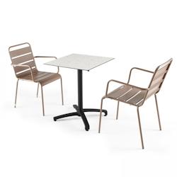 Oviala Business Ensemble table de jardin stratifié terrazzo et 2 fauteuils taupe - Oviala - gris métal 107753_0