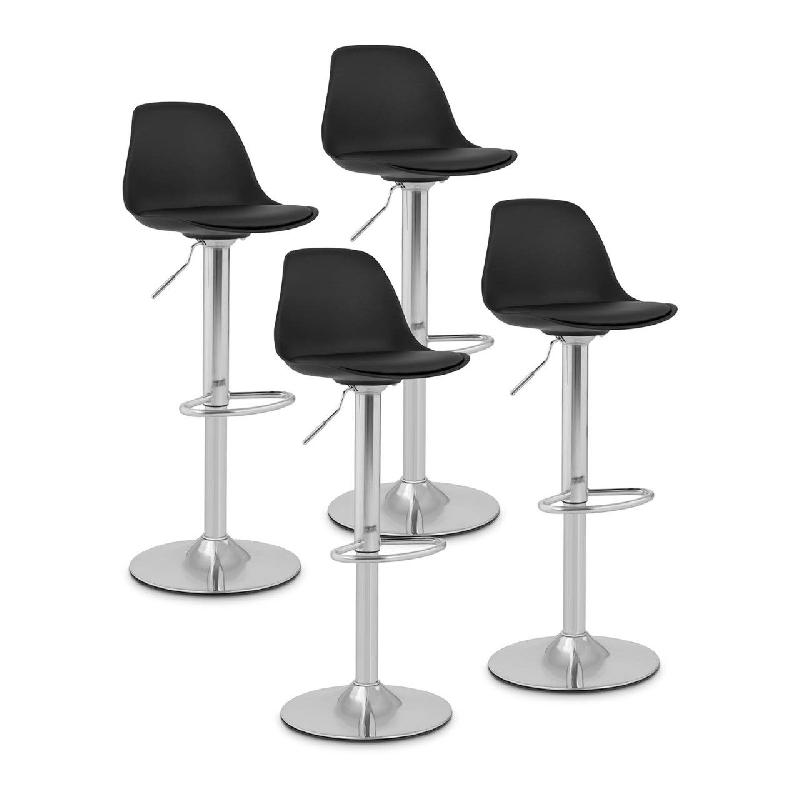 LOT DE 4 TABOURETS DE BAR AVEC DOSSIER SOCLE CHROMÉ NOIR 14_0003746_0