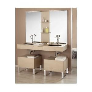 MEUBLE 150 CM DESTRUCTURÉ 2 VASQUES + MIROIRS + ÉTAGÈRE OU ARMOIRETTE FOREST  SANIJURA