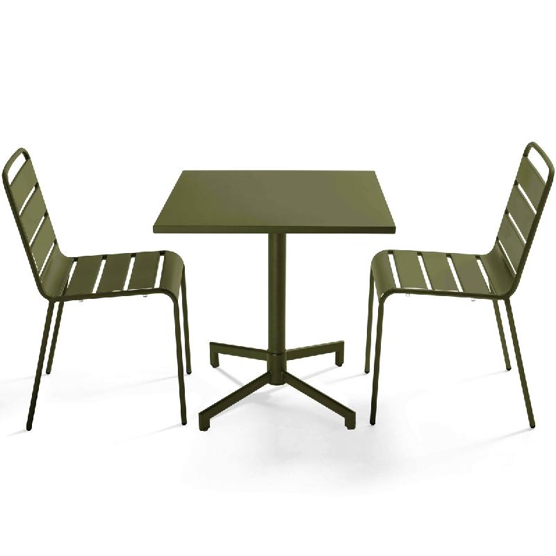 Oviala Business Ensemble table 70 cm et 2 chaises de jardin en métal vert kaki - vert acier 114662_0