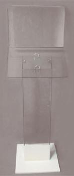 Pupitre-lutrin sur pied lesté avec fronton - PET transparent 5mm - Socle métal laqué blanc - Hauteur 145cm_0
