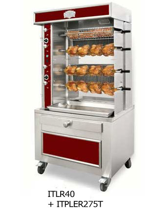 Rôtissoire légende - série étroite ITLR40 avec ITPLER275T - Rouge ou noir - Capacité 4 poulets par broche - Construction tout inox_0