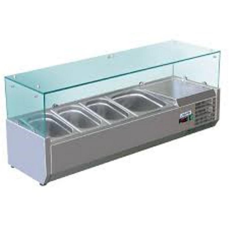 Vitrine a ingrédients inox +2/+8°c verre droit 3 gn 1/3-150 et 1 gn 1/2-150 non compris - VRX1200/380_0