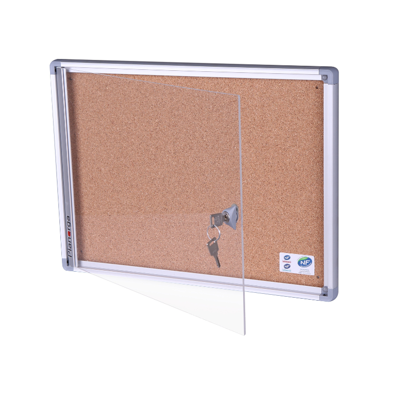 Vitrine d'affichage intérieur extra plate - 27 mm d'épaisseur - fond liège - format 3 x A4 horizontal - certifiée NF - Rolléco_0
