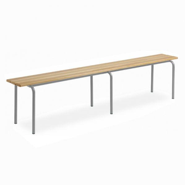 Banc vestiaire sans dossier pieds – 2000 mm Epoxy Gris avec lames en hêtre vernis - Rolléco_0