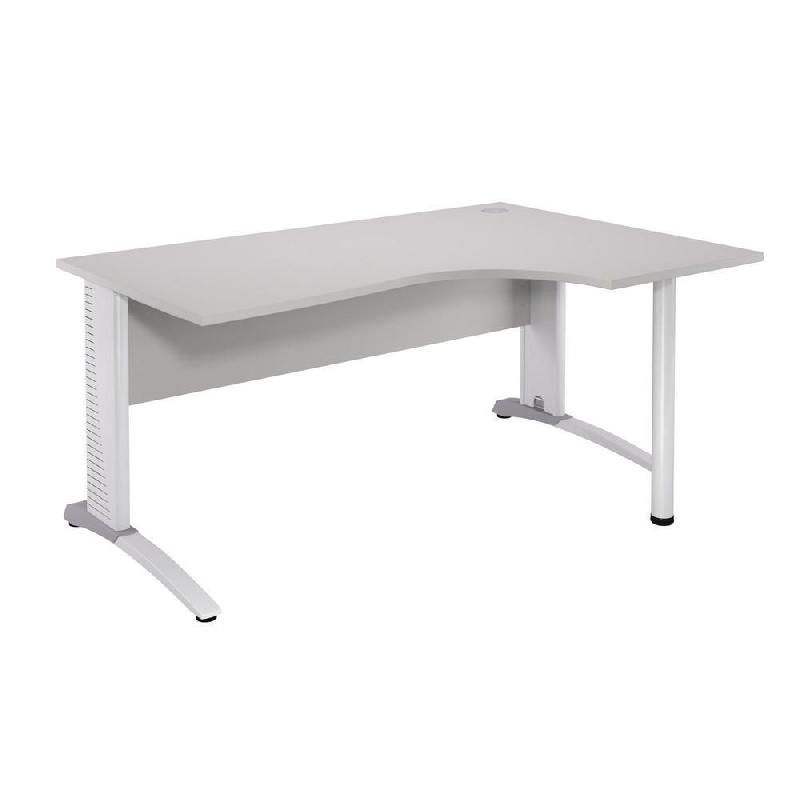 BUREAU COMPACT RETOUR À DROITE BIOSPACE 2 - L. 180 X P. 110 CM - PLATEAU GRIS - PIEDS L BLANC - EMBASE 'BLANCHE'.