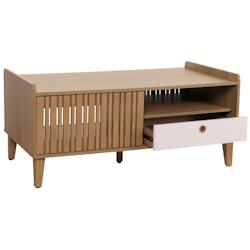 Décoshop26 - Table basse 2 compartiments de rangement et 1 tiroir en bois de manguier 52x114x59 cm tiroir blanc 04_0008454 - blanc 3000262571918_0