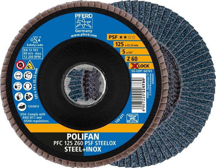 Disque à lamelles X-LOCK PSF Z STEELOX - D. 125 mm - Granulation 60 - Conique - INOX - Corindon zirconien - PFERD_0