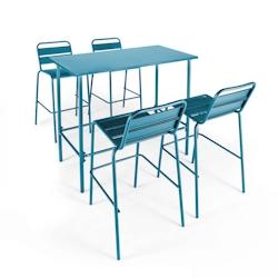 Oviala Business Ensemble table haute et 4 chaises de bar en métal bleu pacific - Oviala - bleu acier 109212_0