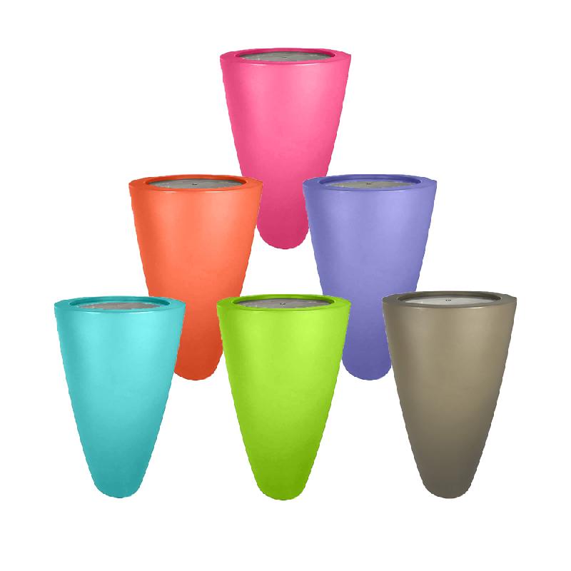 Lot de 6 pots coniques 3 en 1 - Pot de fleurs, mange-debout, seau à champagne - Disque inox - Fabrication française_0