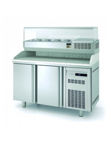 Meuble à pizza 2 portes 400x600 avec kit réfrigéré - MR80-150P/EI150-1/3 - Dessus granit et dosseret inox_1