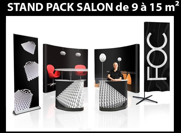 Pack stand d'exposition complet - 15, 18 et 25 m² - plateau bois - stand parapluie courbe 2x3 avec impression HD et accessoires_0
