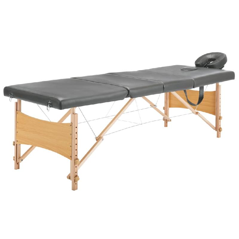 TABLE DE MASSAGE AVEC 4 ZONES CADRE EN BOIS BANC DE MASSAGE APPUIE-TÊTE ACCOUDOIR RÉGLABLE LIT DE MASSAGE PLIANT PLIABLE PORTABLE ANTHRACITE 02_0001802_0