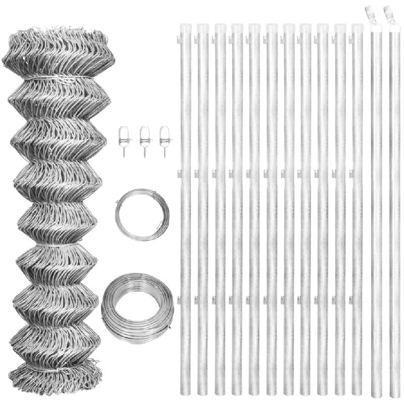 Vidaxl clôture à mailles avec poteaux acier galvanisé 25x1 m argenté 141499_0